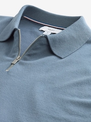 Blue Knitted Regular Fit Zip Polo Shirt - Image 6 of 7