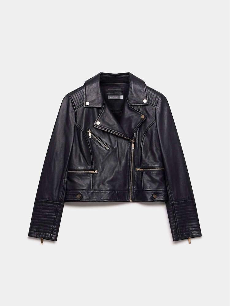 Mint Velvet Black Casual Leather Jacket - Image 3 of 4