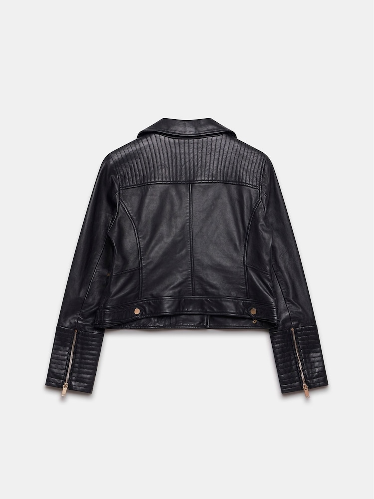 Mint Velvet Black Casual Leather Jacket - Image 4 of 4