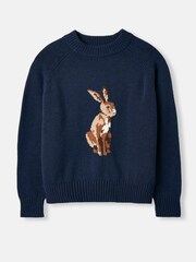Joules Margot Navy Hare Intarsia Crew Neck Jumper - Image 2 of 6