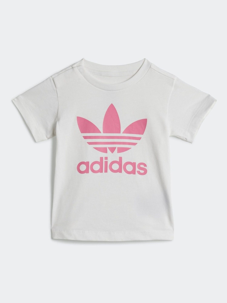 adidas Originals White/Pink 100% Cotton T-Shirt and Shorts Set - Image 2 of 7