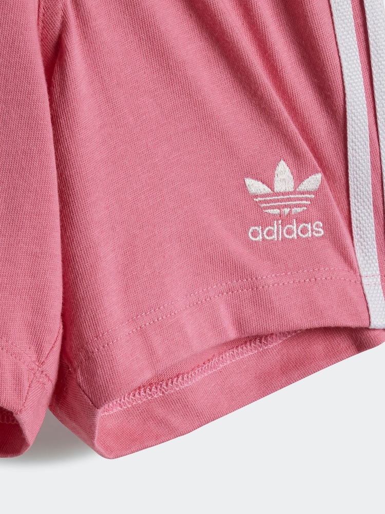 adidas Originals White/Pink 100% Cotton T-Shirt and Shorts Set - Image 7 of 7