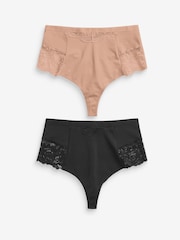 Black / Praline Nude Tummy Control Light Shaping High Waist Thongs 2 Pack - Image 8 of 8
