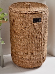 Dark Natural Seagrass Hamper Laundry Basket - Image 1 of 4