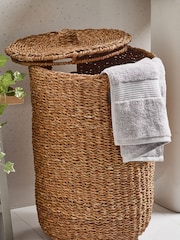 Dark Natural Seagrass Hamper Laundry Basket - Image 2 of 4