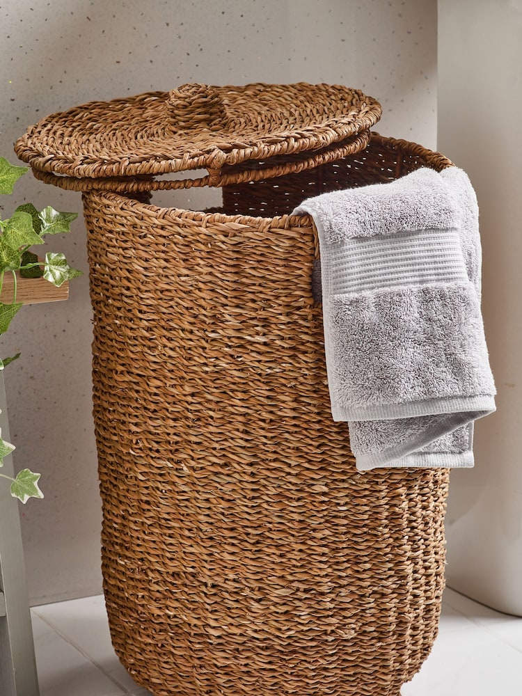 Dark Natural Seagrass Hamper Laundry Basket - Image 2 of 4