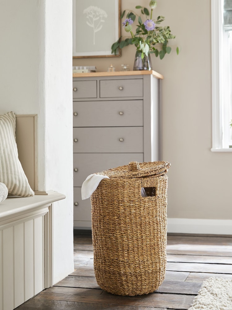 Dark Natural Seagrass Hamper Laundry Basket - Image 3 of 4