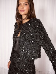 Lipsy Black Sequin Fringe Jacket - Image 4 of 6