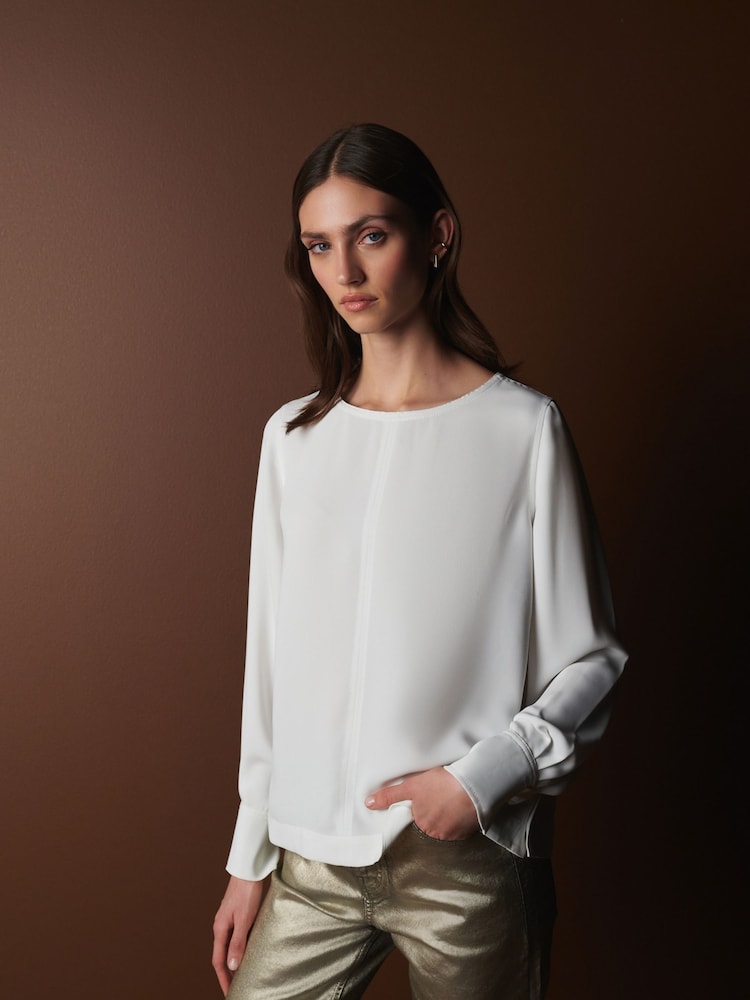 Ecru White Premium Lightweight Long Sleeve Blouse - Image 1 of 7
