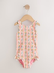 Pink/Orange Ditsy Frill Leg Swimsuit (3mths-7yrs) - Image 1 of 4