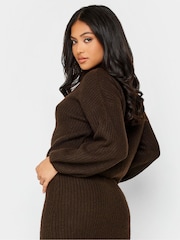PixieGirl Petite Brown Funnel Neck Jumper - Image 3 of 5