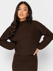 PixieGirl Petite Brown Funnel Neck Jumper - Image 4 of 5
