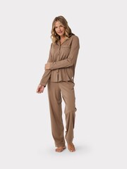 Chelsea Peers Brown Organic Cotton Button Up Pyjama Set - Image 1 of 5