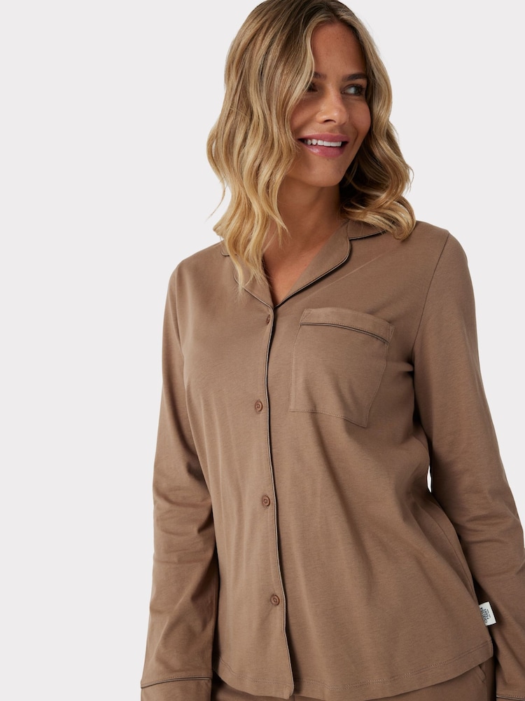 Chelsea Peers Brown Organic Cotton Button Up Pyjama Set - Image 2 of 5