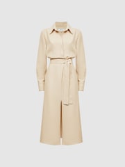 Reiss Neutral Phoenix Premium Linen Blend Midi Dress - Image 2 of 7
