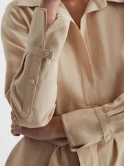 Reiss Neutral Phoenix Premium Linen Blend Midi Dress - Image 4 of 7