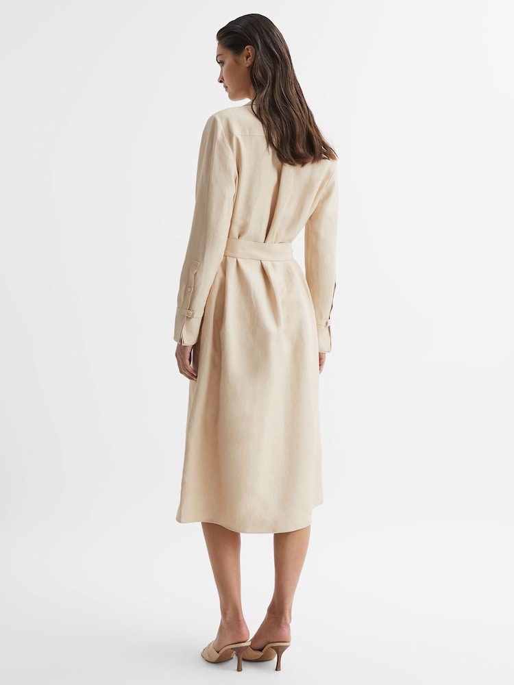 Reiss Neutral Phoenix Premium Linen Blend Midi Dress - Image 5 of 7