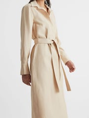 Reiss Neutral Phoenix Premium Linen Blend Midi Dress - Image 6 of 7