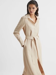 Reiss Neutral Phoenix Premium Linen Blend Midi Dress - Image 7 of 7