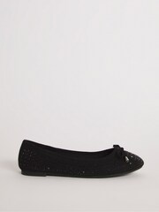 Simply Be Black Standard/Wide Fit Heat Seal Embellished Ballerinas - Image 1 of 3
