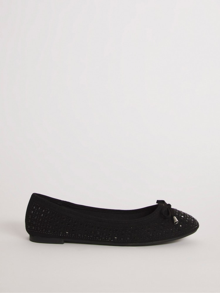 Simply Be Black Standard/Wide Fit Heat Seal Embellished Ballerinas - Image 1 of 3