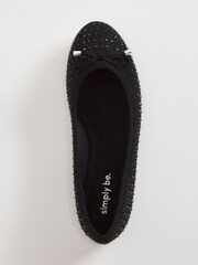 Simply Be Black Standard/Wide Fit Heat Seal Embellished Ballerinas - Image 3 of 3