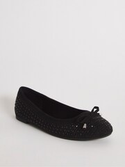 Simply Be Black Extra Wide Fit Heat Seal Embellished Ballerinas - Image 2 of 7