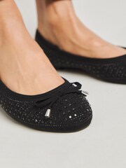 Simply Be Black Extra Wide Fit Heat Seal Embellished Ballerinas - Image 4 of 7