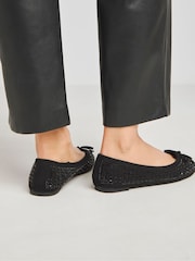 Simply Be Black Extra Wide Fit Heat Seal Embellished Ballerinas - Image 6 of 7