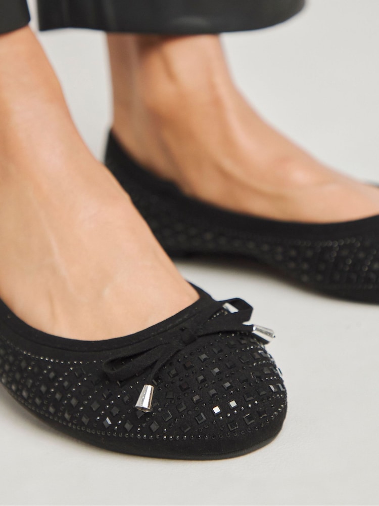 Simply Be Black Extra Wide Fit Heat Seal Embellished Ballerinas - Image 7 of 7