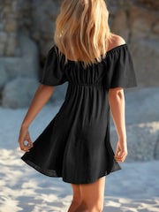 Black Flutter Sleeve Summer Mini Dress - Image 2 of 5