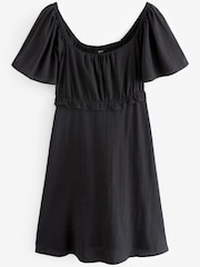 Black Flutter Sleeve Summer Mini Dress - Image 4 of 5