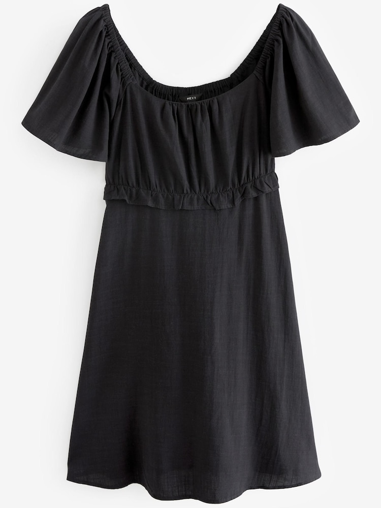 Black Flutter Sleeve Summer Mini Dress - Image 4 of 5