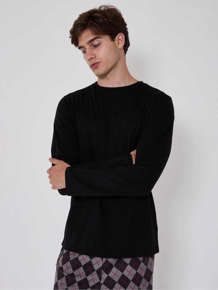 Loungeable Grey Crew Neck Jersey Microfleece Long Top And Trousers Pyjama Set - Image 1 of 6