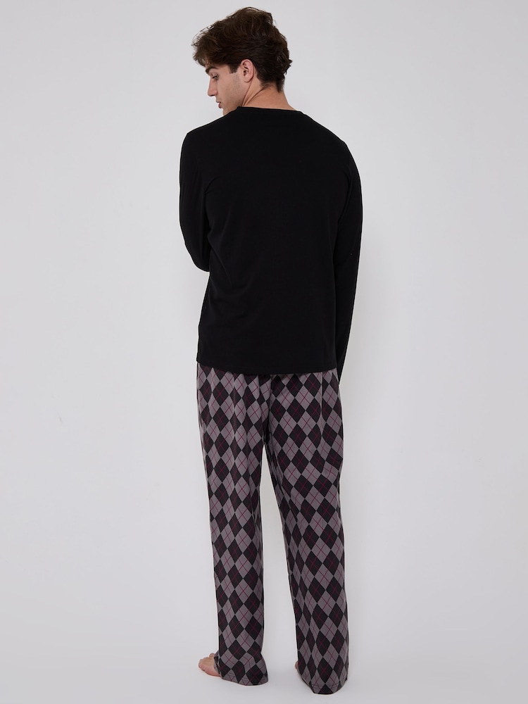 Loungeable Grey Crew Neck Jersey Microfleece Long Top And Trousers Pyjama Set - Image 2 of 6