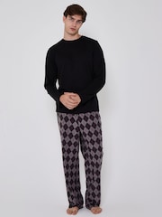 Loungeable Grey Crew Neck Jersey Microfleece Long Top And Trousers Pyjama Set - Image 5 of 6