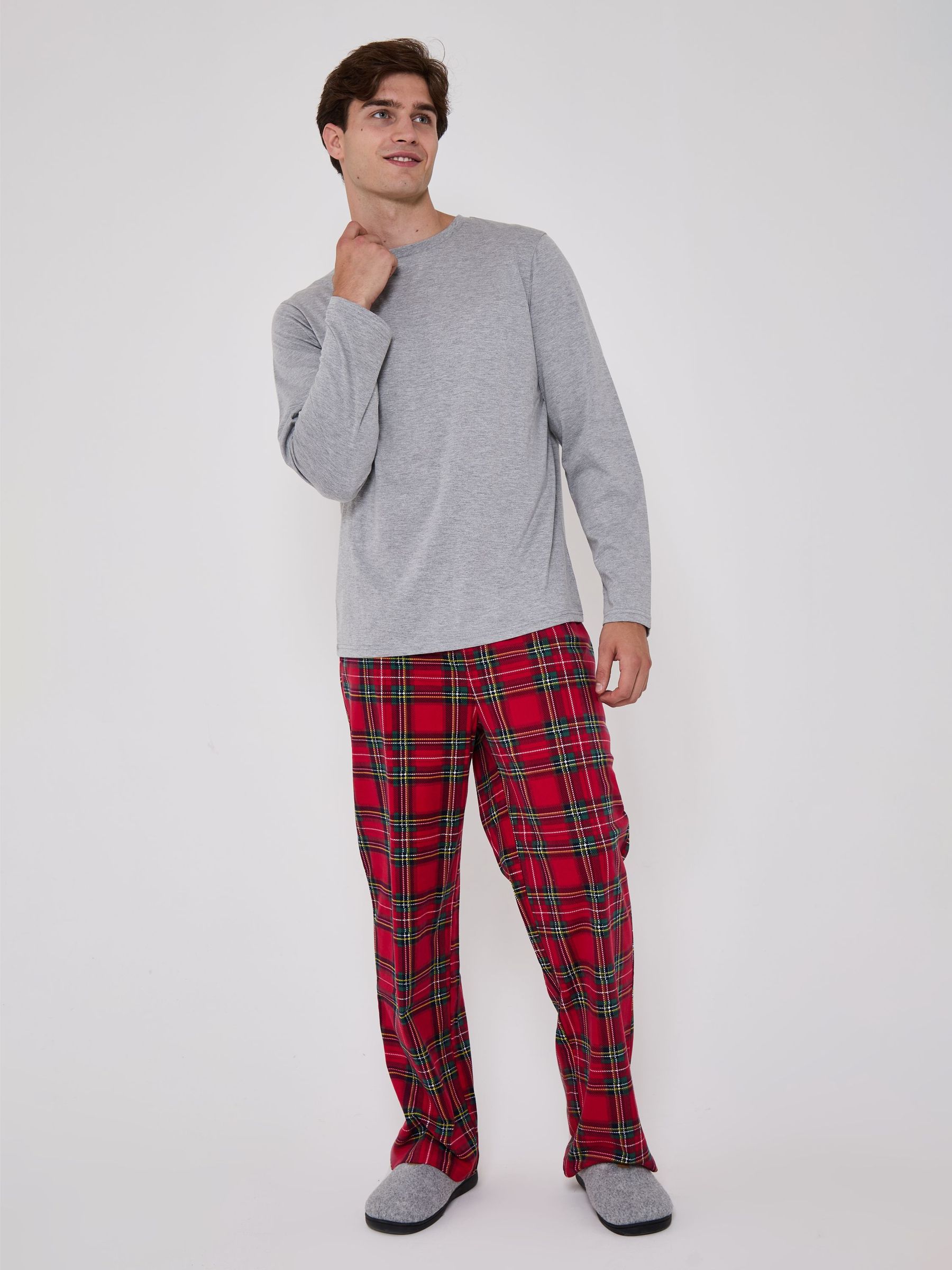 Loungeable Men's Red Jersey Long Sleeve Top And Check Cosy Soft Pyjamas Set