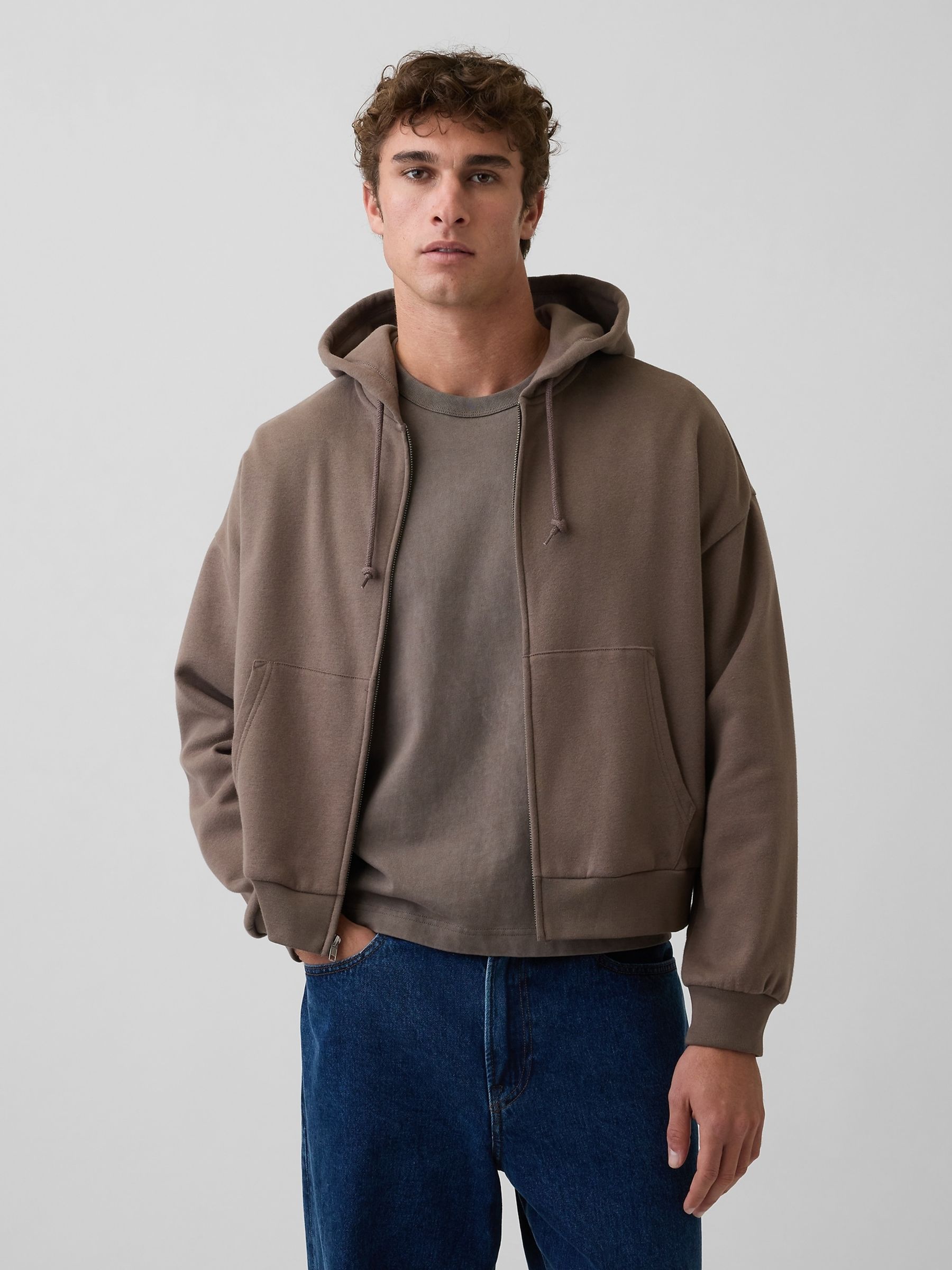 Buy Gap Brown VintageSoft Oversized Crop Zip Hoodie from the Next