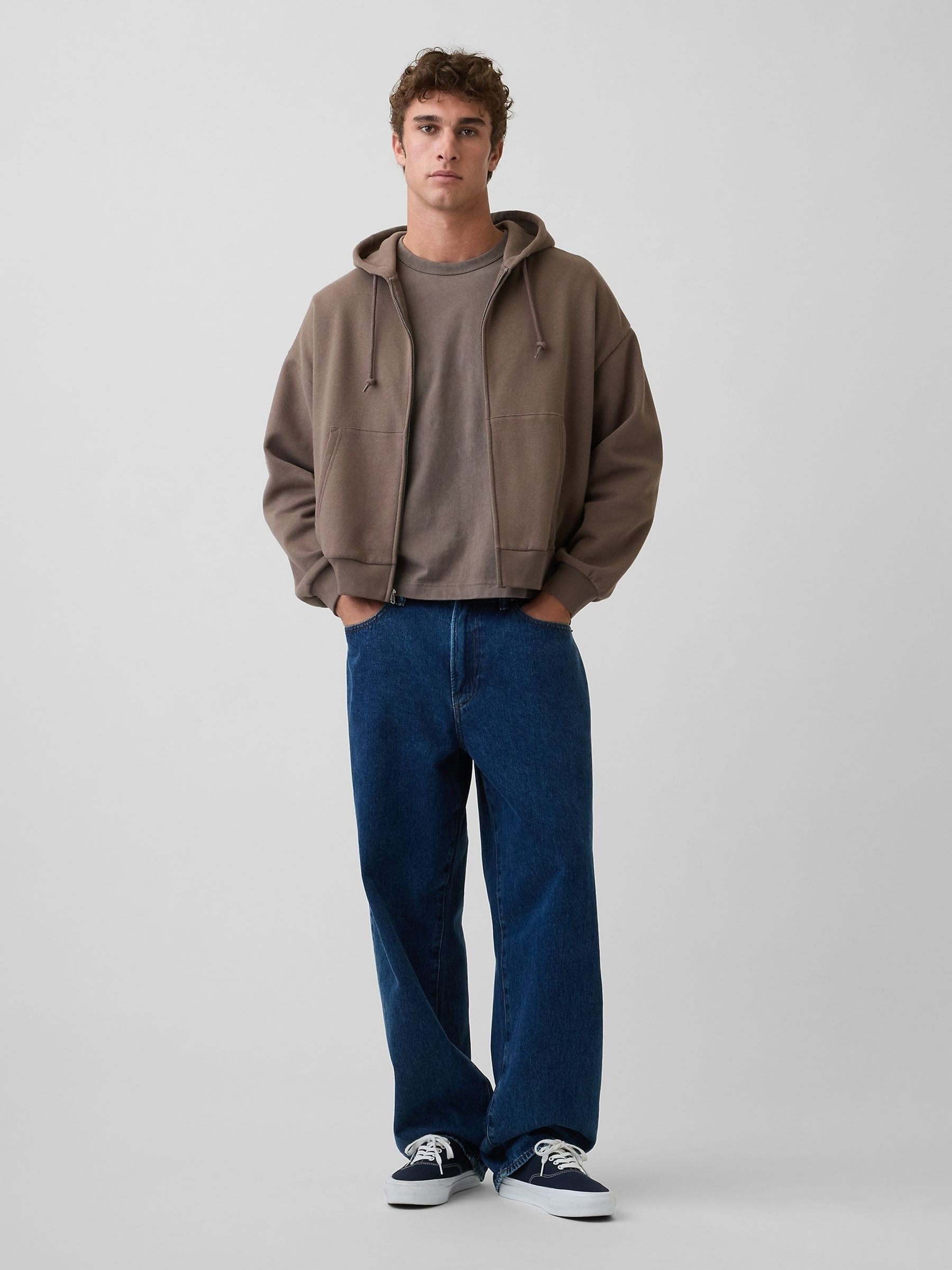 Buy Gap Brown VintageSoft Oversized Crop Zip Hoodie from the Next