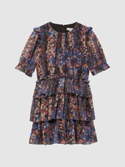 Reiss Navy Print Henrietta 9-12 yrs Printed Tiered Dress - Image 2 of 7