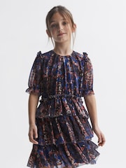 Reiss Navy Print Henrietta 9-12 yrs Printed Tiered Dress - Image 3 of 7