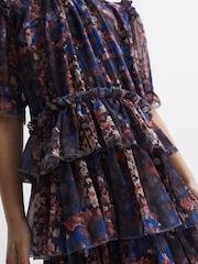 Reiss Navy Print Henrietta 9-12 yrs Printed Tiered Dress - Image 4 of 7