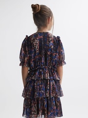 Reiss Navy Print Henrietta 9-12 yrs Printed Tiered Dress - Image 5 of 7