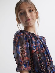 Reiss Navy Print Henrietta 9-12 yrs Printed Tiered Dress - Image 6 of 7