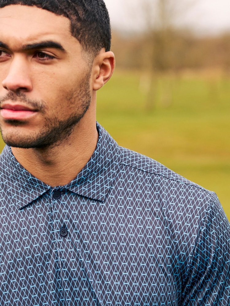Navy Blue Print Golf Polo Shirt - Image 1 of 13