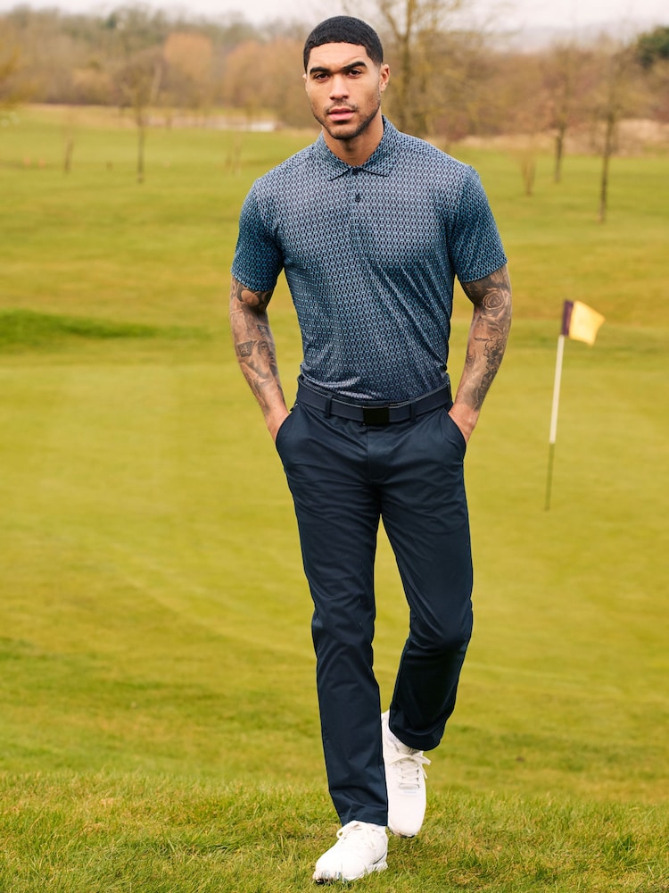 Navy Blue Print Golf Polo Shirt - Image 2 of 13