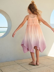 Orange/ Lilac Purple Ombre Crochet Jersey Dress (3-16yrs) - Image 5 of 10