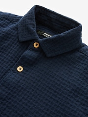 Navy 100% Cotton Short Sleeve Textured Shirt (3-16yrs) - Image 1 of 3