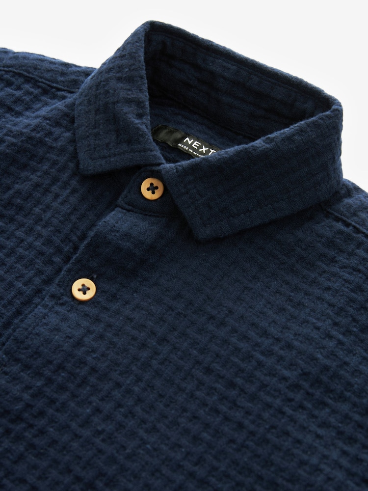 Navy 100% Cotton Short Sleeve Textured Shirt (3-16yrs) - Image 1 of 3