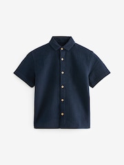 Navy 100% Cotton Short Sleeve Textured Shirt (3-16yrs) - Image 2 of 3
